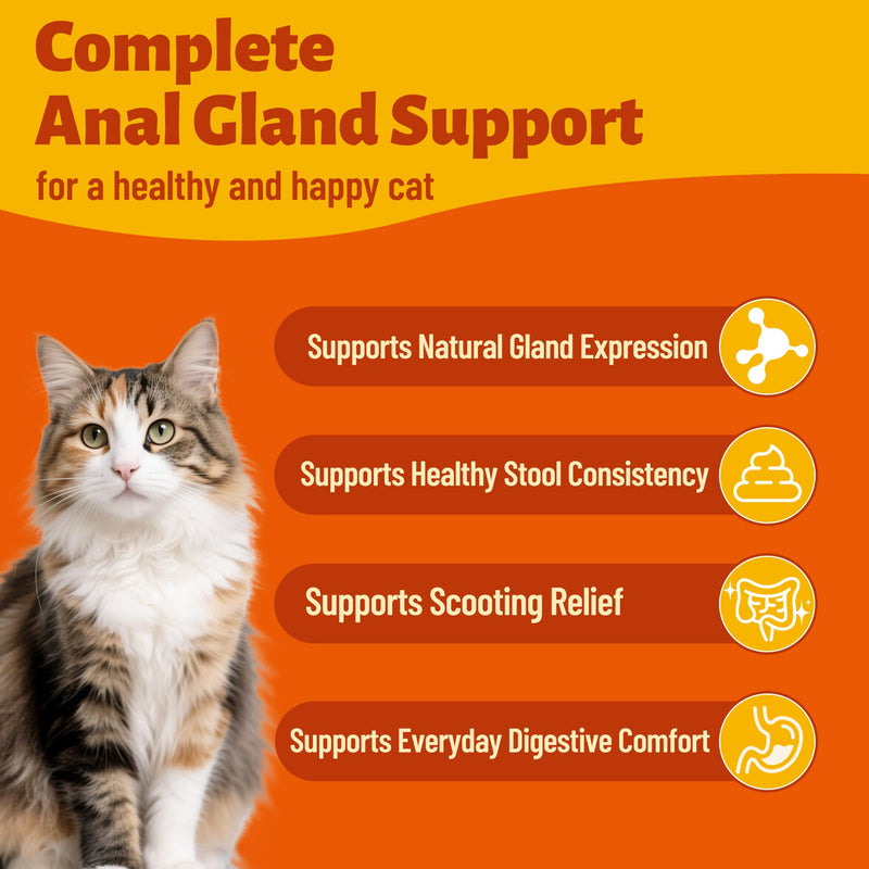 7.76 oz Anal Gland Bites for Cats - Anal Gland Health - Cat Digestive Support & Urinary Supplement with Pumpkin Seed, psyllium Husk & cat probiotic - cat Vitamins and Supplements