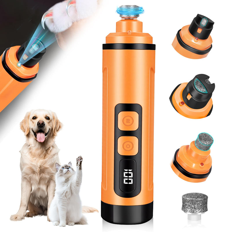 Dog Nail Grinder Electric Powerful 3 Speeds Dog Nail Clippers with Lights Quiet Cat Nail Clipper Painless Care Trimmers Tools for Small Medium Large Dogs and Cats（Orange） Orange - BeesActive Australia