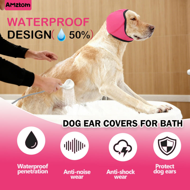 Dog Calming Hood for Grooming & Bathing,Soft Dog Ear Cover for Blow Drying & Bath Time,Stretchy Dog Ear Wrap for Anxiety Relief During Thunderstorms,Fireworks & Travel,Pink,S Pink S(Head Circle:10-14)
