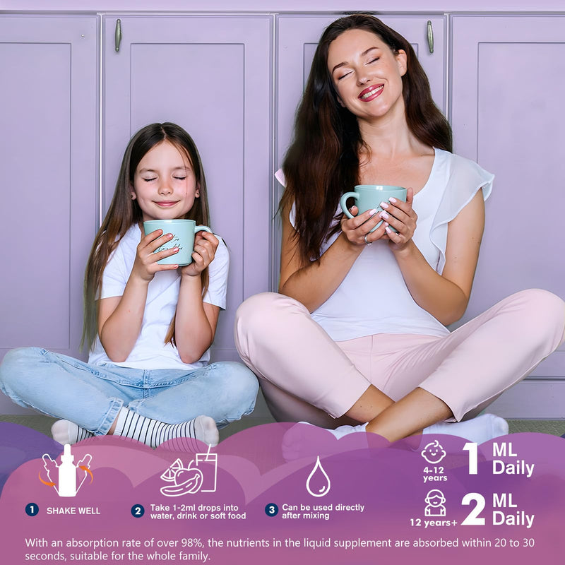 Magnesium Complex Liquid for Kids, Magnesium Glycinate, Malate, Taurate, Citrate with L-Theanine, Vitamin B6, B12, D3 Kids Liquid Drops for Sleep, Relaxation, Calm, Focus - 4 Fl Oz, Mixed Berry Flavor 4 Fl Oz (Pack of 1)