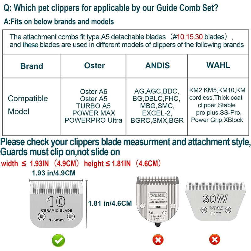 Animal Stainless Steel Attachment 8 Colors Guide Comb Set from 1/8 Inch to 1 Inch(3-25mm),Compatible with Andis, Oster A5, Wahl KM10 Series Clipper Detachable Blade(Only fit for 15# 10# 30# blade) 8 PACK - BeesActive Australia