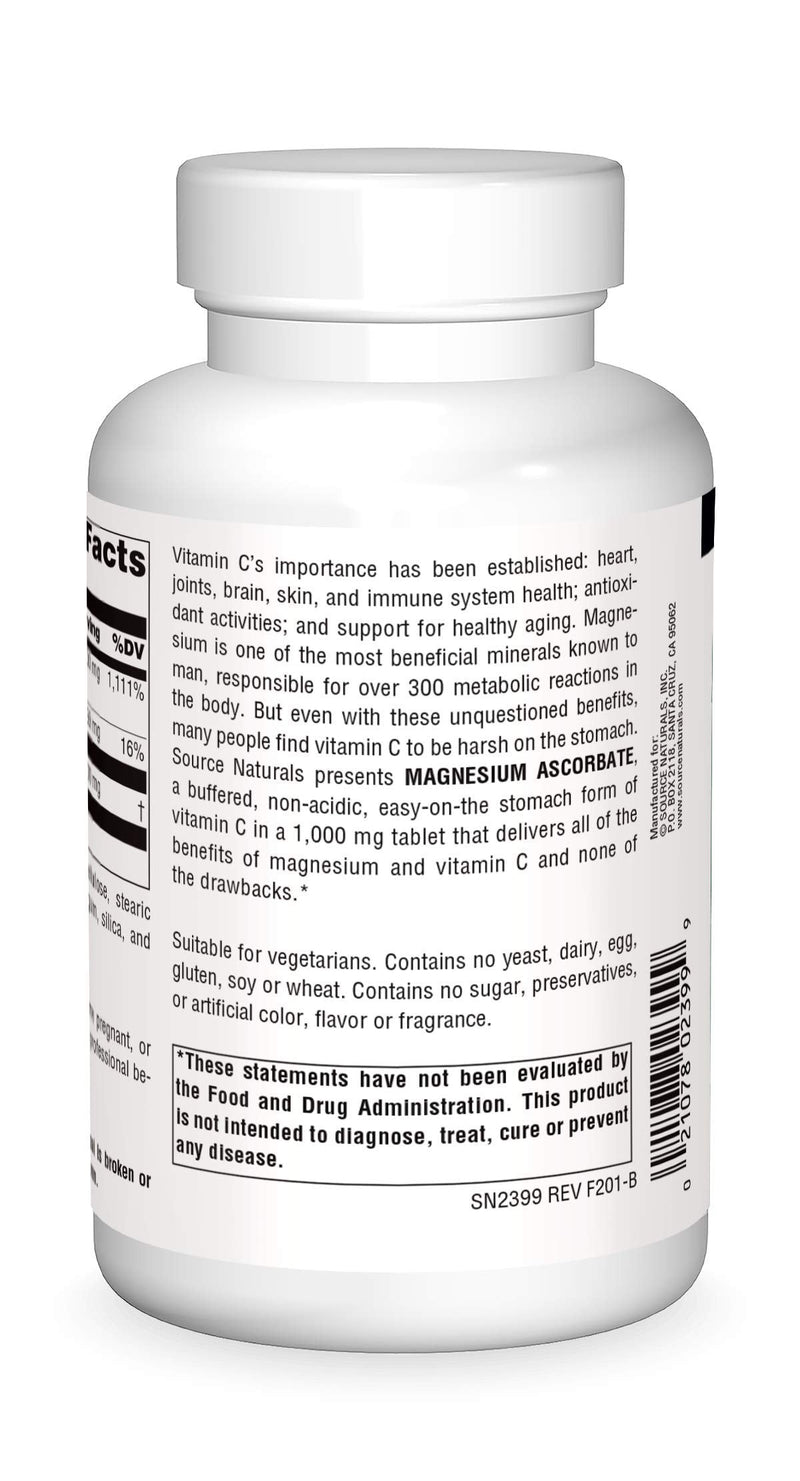 Source Naturals, Magnesium Ascorbate - 1000 mg, 120 Tablets | Gentle Non-Acidic Vitamin C* 120 Count (Pack of 1)