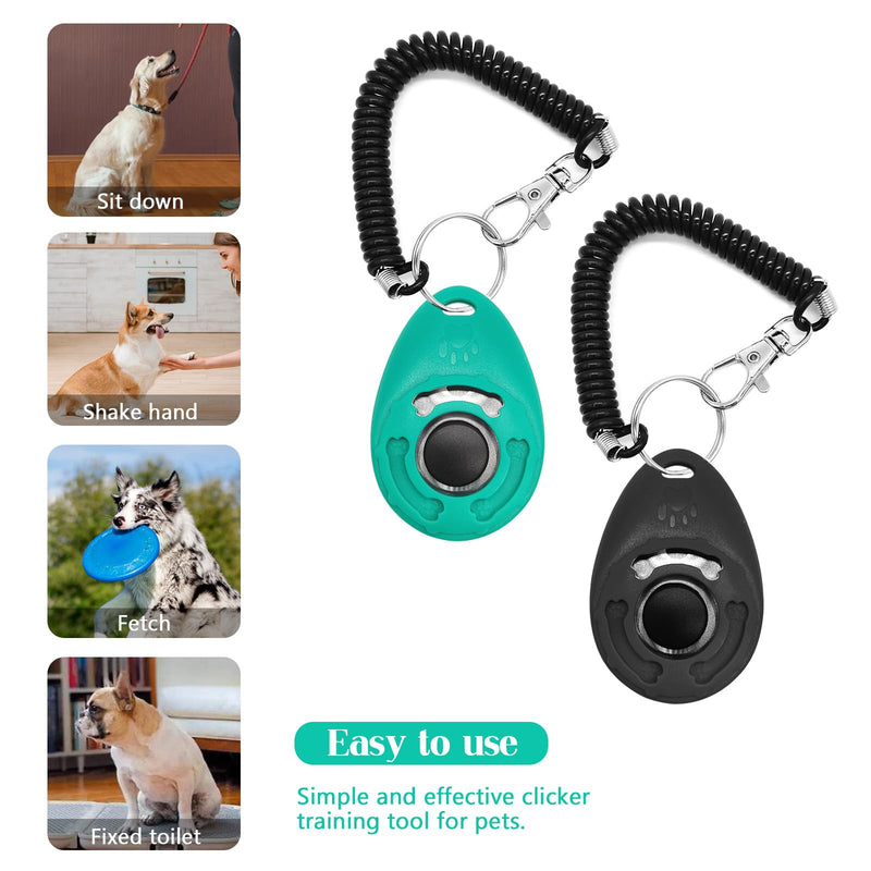 2pcs Dog Training Clickers with Wrist Strap and Clasp, Lightweight Durable Pet Trainer Clear Sound Pup Training Clicker for Dog Puppy Cat, Gift for Pet Lovers (Black + Green) - BeesActive Australia