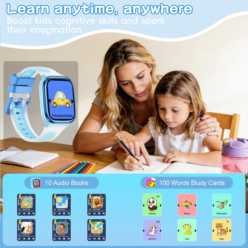 MINIBEAR Smart Watch for Kids, 1.83" Fitness Tracker for Boys Girls Teens No Phone Needed, Pedometer, Heart Rate, Sleep Tracker with White Noise, IP68 Waterproof 21 Sport Modes (Blue) Blue