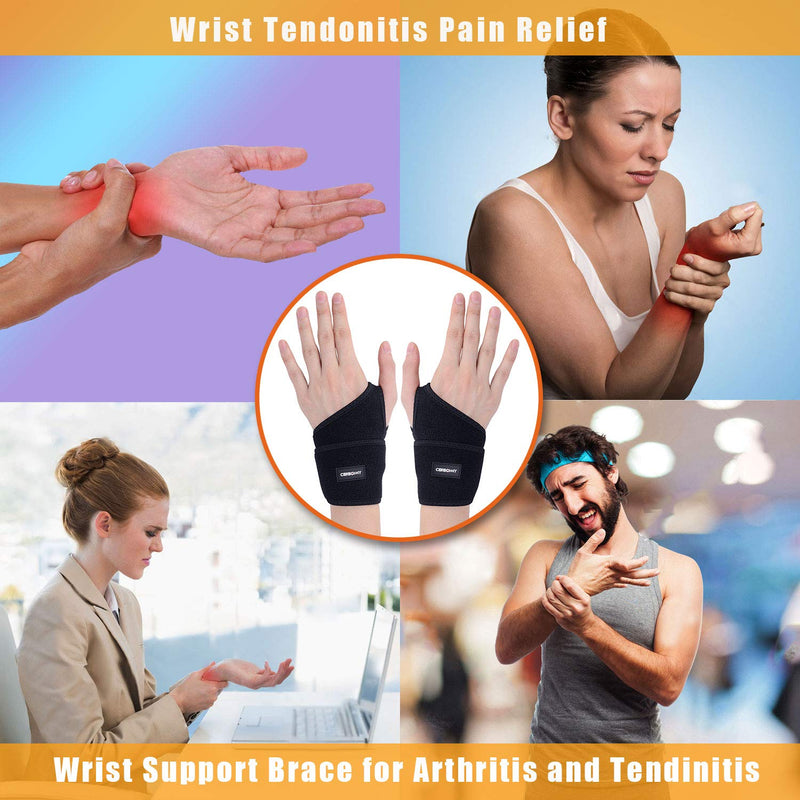 CERBONNY Carpal Tunnel Wrist Brace,2Pack Wrist Support Brace Adjustable Wrist Strap Reversible Wrist Brace for Sports Protecting/Tendonitis Pain Relief/Carpal Tunnel/Arthritis-Right&Left 2-Left and Right Hand