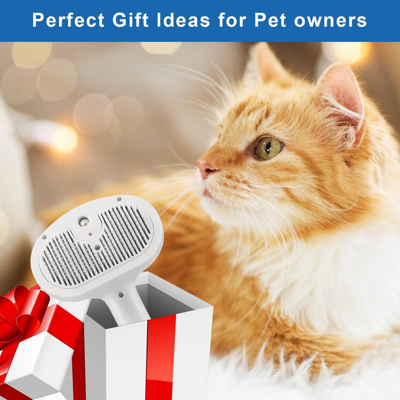 Pet Steam Hair Comb Brush for Shedding, 4 In 1 Spray Brush for Long & Short Haired Cat&Dog, Self-Cleaning Hair Remover with Water Tank And LED Blue Light, Release Button (White) White - BeesActive Australia