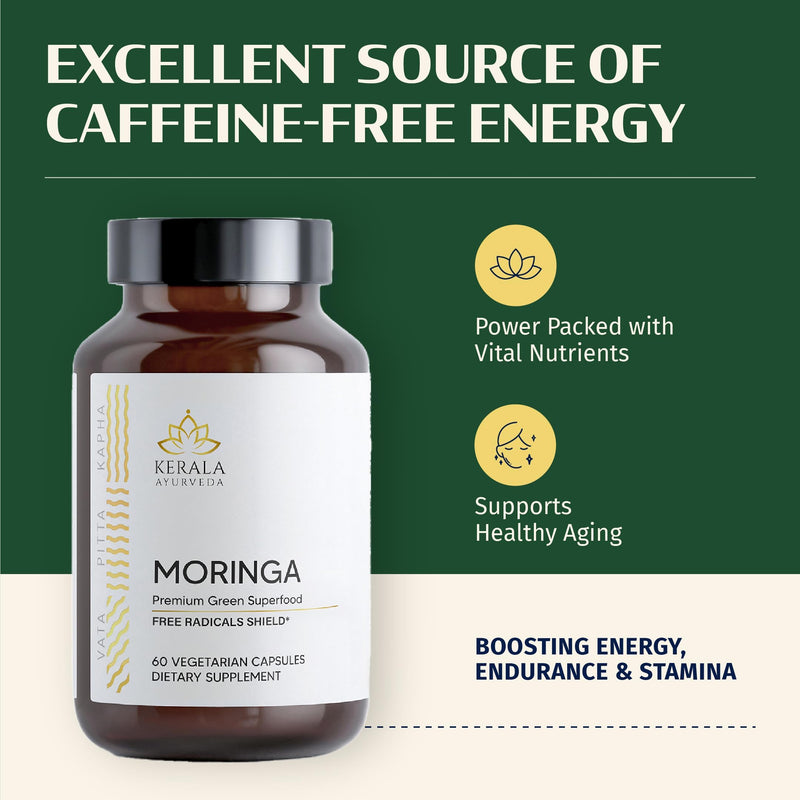 Kerala Ayurveda Moringa 450 mg Leaf Extract - 60 Veg Capsules | Powerful Antioxidants & Essential Vitamins for Immune Support, Skin Health & Gut Health | Herbal Supplements | Prop 65 Compliant