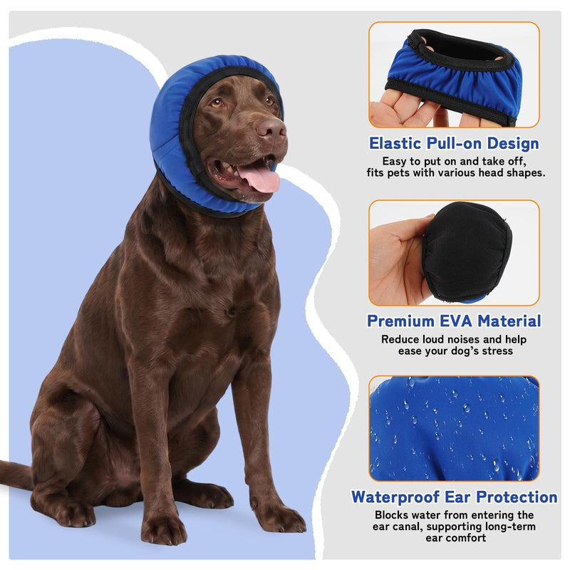 DORA BRIDAL Dog Ear Muffs Noise Protection for Anxiety Relief - Calming Dog Ear Wrap for Thunder Fireworks, Waterproof Pet Ear Cover for Bathing Swimming, Grooming M Blue