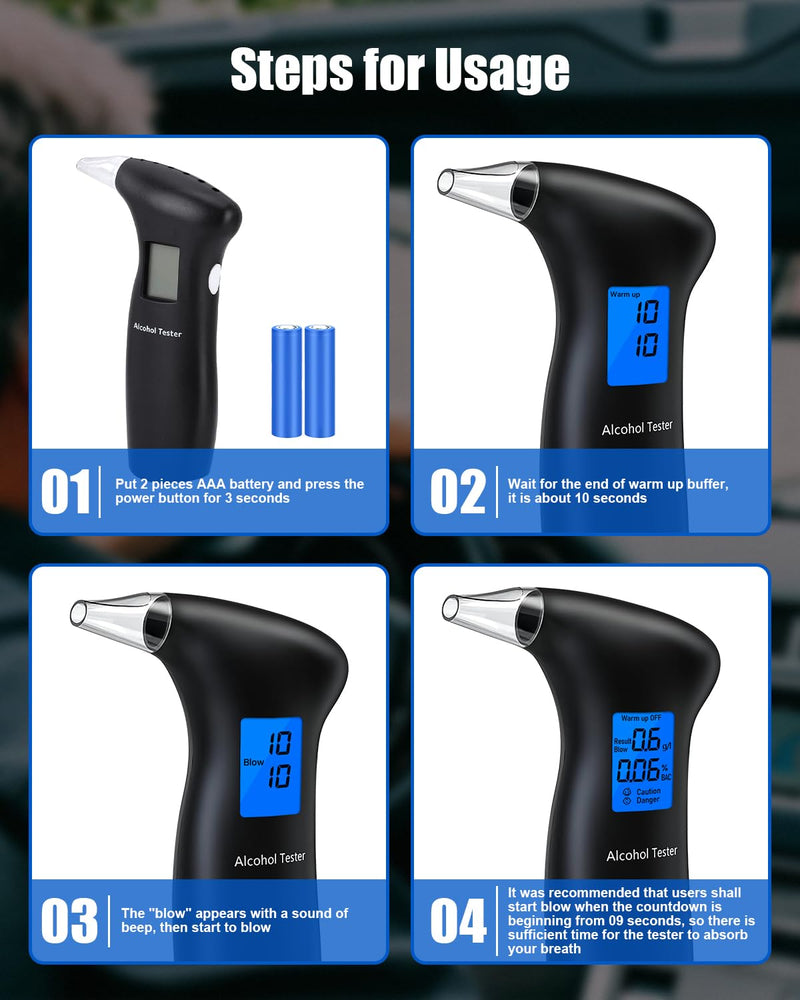 VRKYRIN Breathalyzer for Alcohol, Portable Breathalyzers to Test Alcohol Personal Alcohol Breathalyzer Tester with LCD Display and 12 Mouthpieces for Home Party Use - BeesActive Australia
