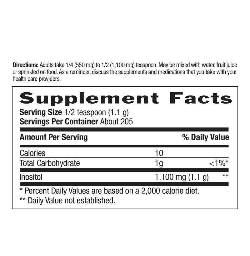 Country Life Inositol Powder, 1100mg, 8 oz, 205 Servings | Unflavored powder that mixes easily with water, juice, or food; certified gluten-free and vegan with no fillers 8 Ounce (Pack of 1)