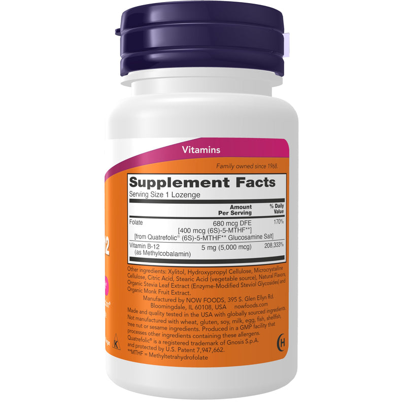 NOW Foods Supplements, Methyl B-12 (Methylcobalamin) 5,000 mcg, Nervous System Health*, 120 Lozenges 120 Count (Pack of 1)