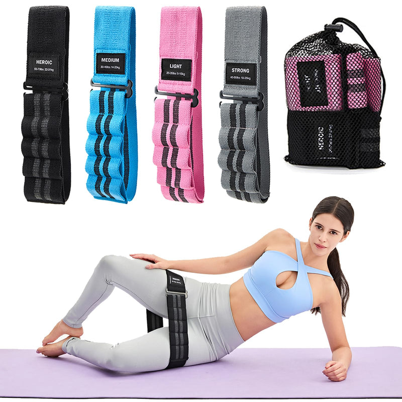 Adjustable Fabric Resistance Bands for Squats, Glutes & Legs – 5 Levels of Customizable Size, Width & Tension, Non-Slip Booty Bands for Men and Women, Pilates & Yoga Workouts(Medium) red blue