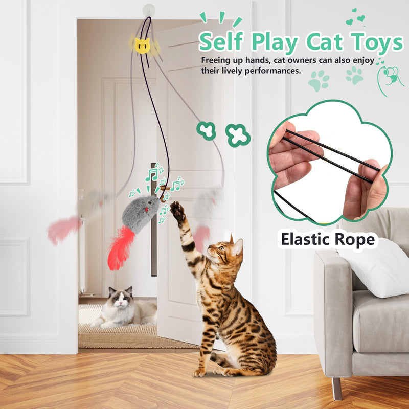 FYNIGO Self Play Cat Toys,2 Pack Door Hanging Cat Mouse Toy with Squeaky Sound,No Batteries Required,Interactive Cat Enrichment Toys for Bored Indoor Adult Cats,Cat Boredom Toys Mice with Feather Tail 2 Pack - BeesActive Australia