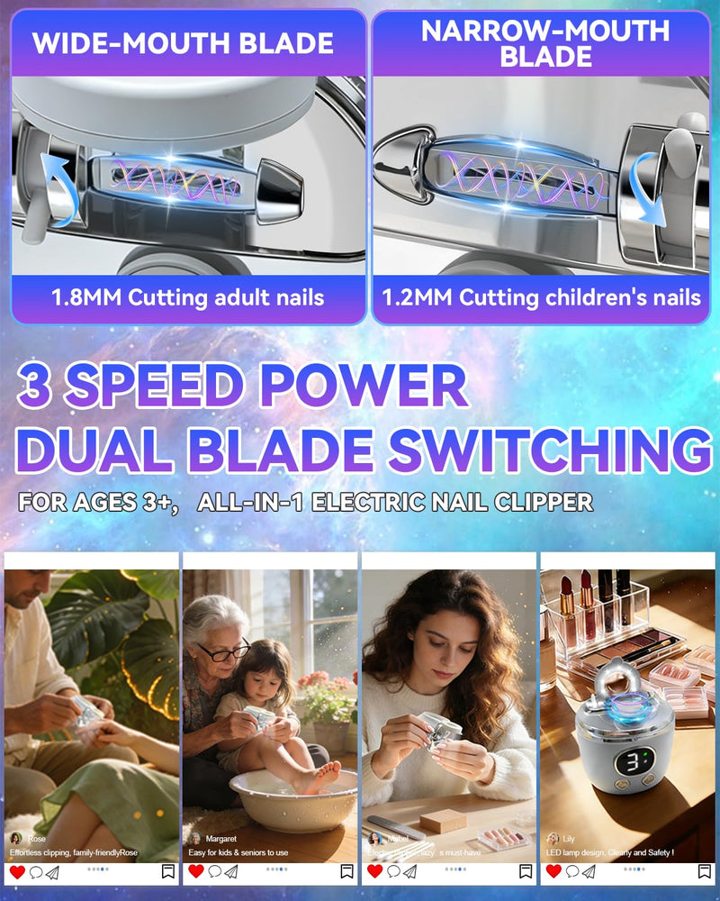 2026 Pro 6.0 Upgraded Electric Nail Clipper【Top1 German Motor +56% Power】【3 Speeds & Double Mouth Blade】【LED Light & Magnifier Assistance】Clear Vision, Precise Trimming (Suitable for Families,Seniors) Gray