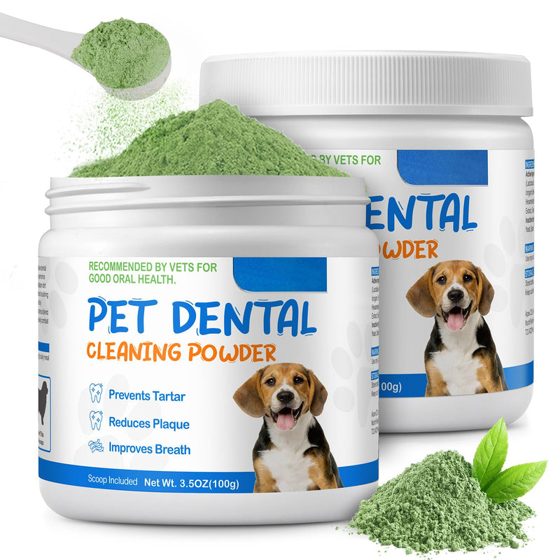 Dog Dental Powder for Teeth Cleaning - Targets Tartar & Reduces Plaque & Bad Breath, with Probiotics & Green Tea, Dental Freshener for Dog's Oral Health