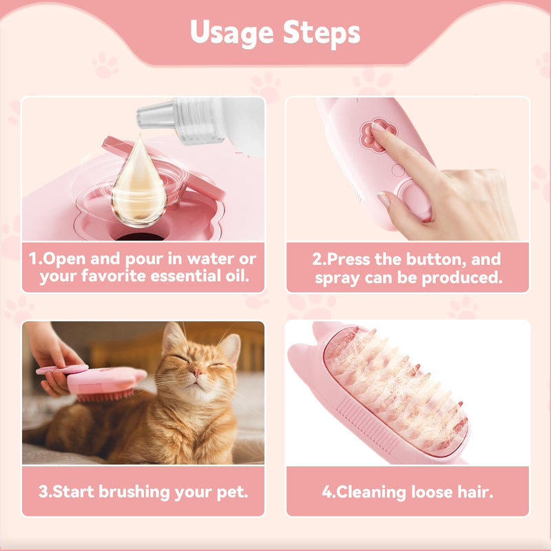 Cat Steam Brush for Shedding, 3 in 1 Pet Steam Brush Comb hair, Bath and Massage, Silicone Anti-Static Steamy Dog Brush, Pet Grooming Brush, Dry and Wet Dual-Use Cleaning Brush for Cats And Dogs(Pink) Pink - BeesActive Australia
