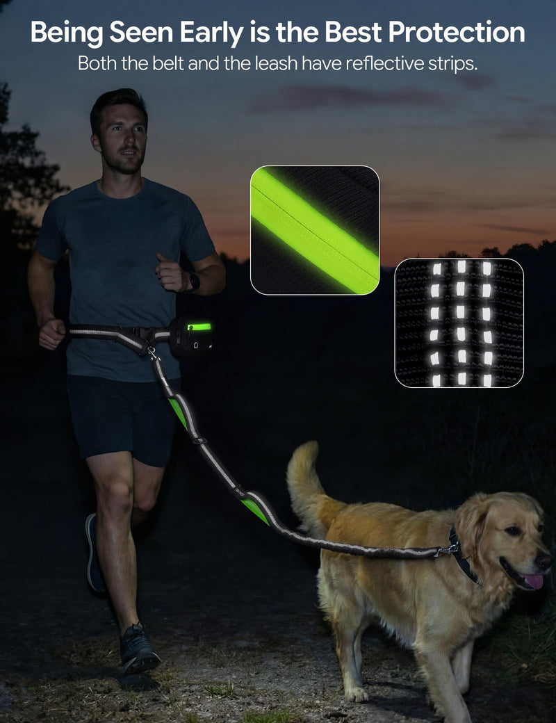 Dog Leash Hands Free, Waist Leash for Dog Walking with Pouch Removable| Shock Absorbing Bungee| Thickened Lumbar pad & Comfortable Dual Handles| Dog Running and Training,for 33-120lbs Dogs Large Black