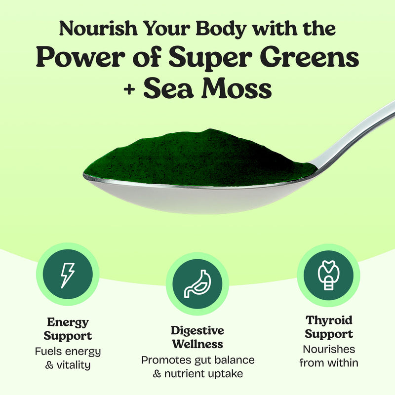 Atlantic Naturals Organic Sea Moss Super Greens Powder Superfood 5000mg | Daily Green Superfood Powder for Energy, Digestion & Immune Support | Enriched with Fruits, Veggies & Probiotics, Mixed Flavor