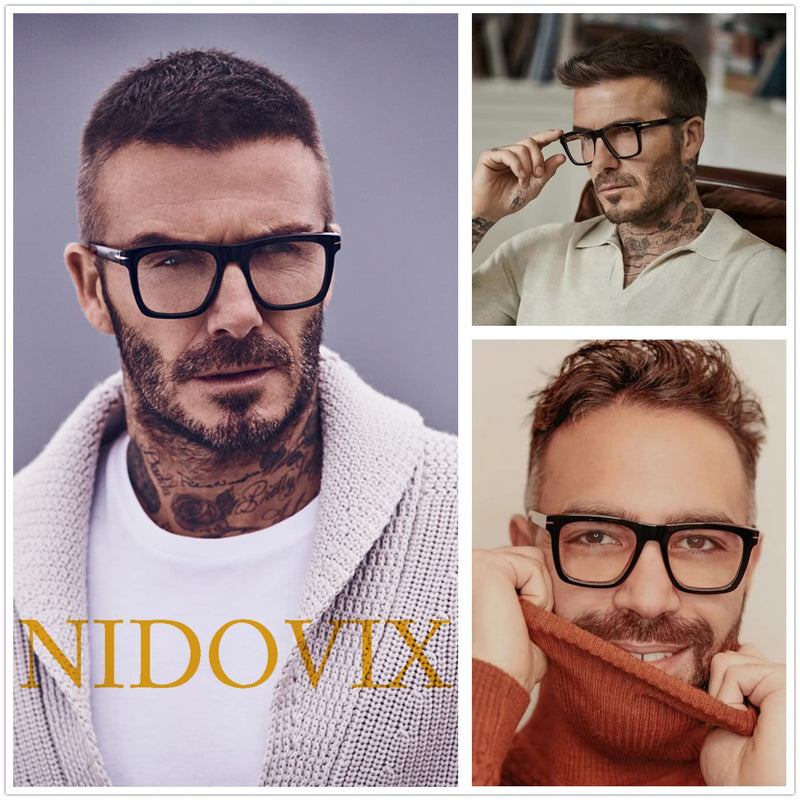 NIDOVIX Trendy Square Blue Light Blocking Glasses for Men Women, Fashion Frame Non-prescription Computer Glasses (Black) 01 Black 50 Millimeters - BeesActive Australia
