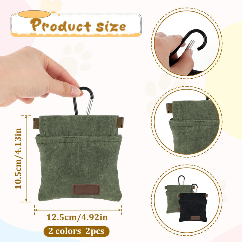 Dog Treat Pouch 2Pcs Portable Puppy Dog Training Bag Cotton Fabric Hand Free Dog Walking Bag with Carabiner Auto Closing Dog Walking Bag for Puppy Travel or Outdoor Use （Black & Green） - BeesActive Australia