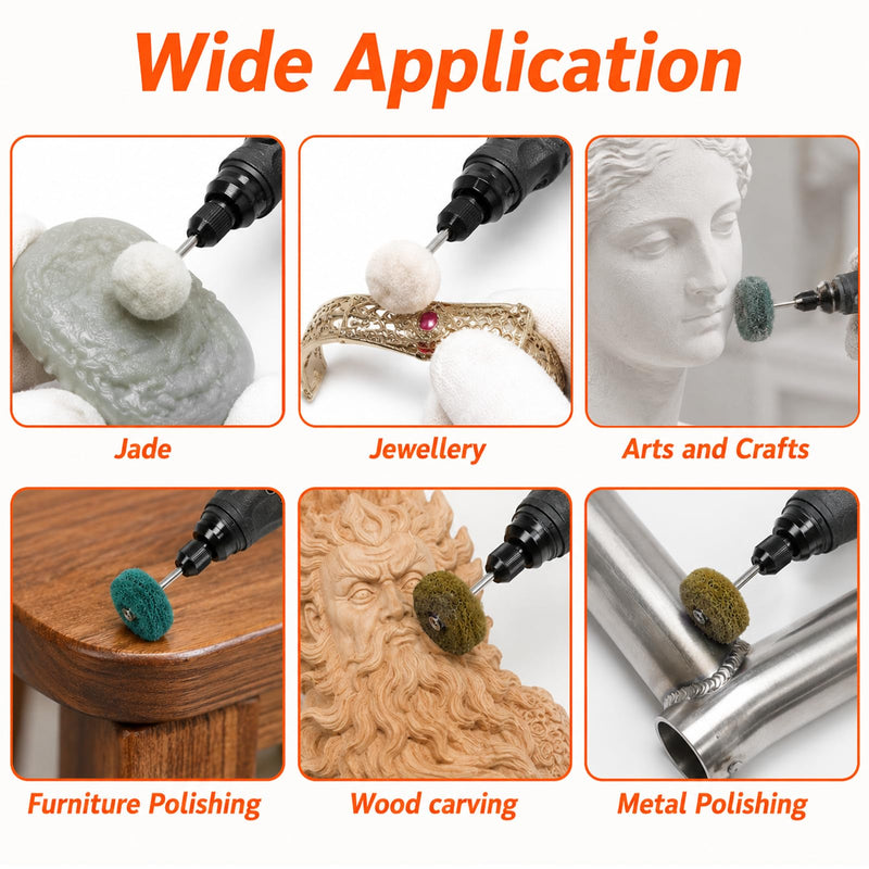 90-Piece Abrasive Buffing & Polishing Wheel Set - 1/8" Shank, 1" (25mm) 80-800 Grit, 15 Wool Felt Buffing Wheels, Rotary Tool Polishing Kit for Metal, Jewelry, Wood, Glass Mix 90Pcs