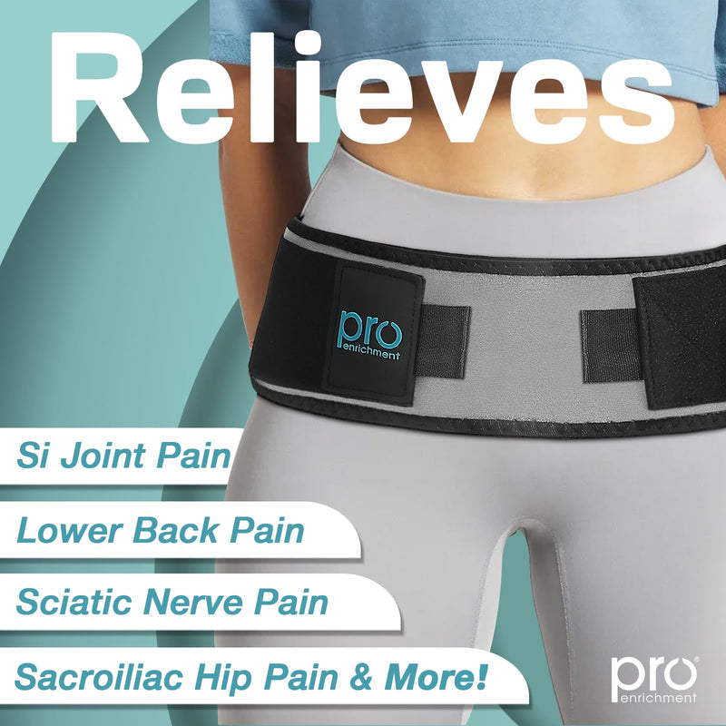 Pro Enrichment Sacroiliac SI Joint Hip Belt – USA Patented Lower Back Brace Support – Pelvic, Nerve, Sciatica Pain Relief. Adjustable Hip Brace, Non-Slip Si Belt for Women & Men (Regular) REGULAR (Hip Size 32-47 inch)