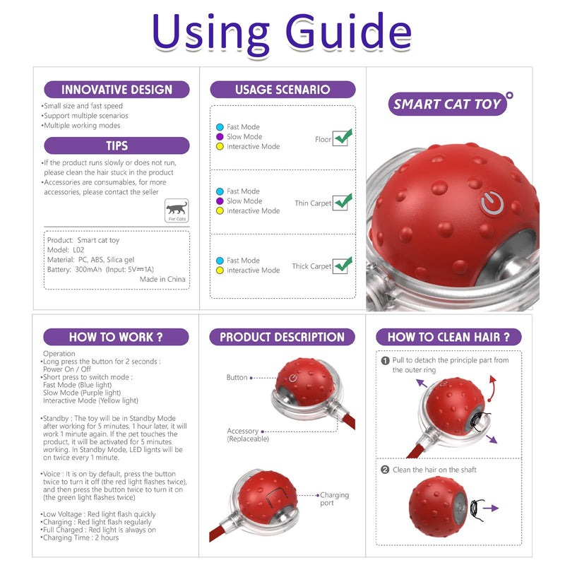 Interactive Cat Toys Ball for Indoor Cats Fast Rolling on Carpet, Chirping & Motion Activate Cat Toys (Red) Red - BeesActive Australia