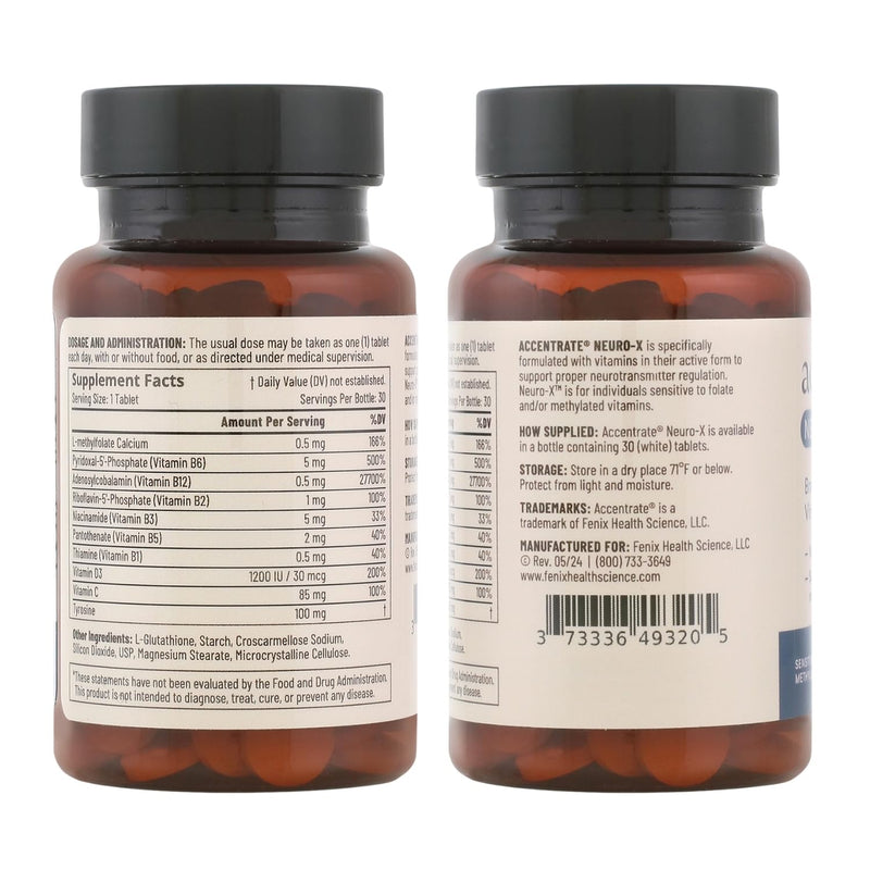 Accentrate Neuro X - Brain Health, Vitamin B Complex, MTHFR, 30 Tablets | A methylated multivitamin at a deliberately low dose, for people who react badly to standard B vitamins. Methylation Sensitive