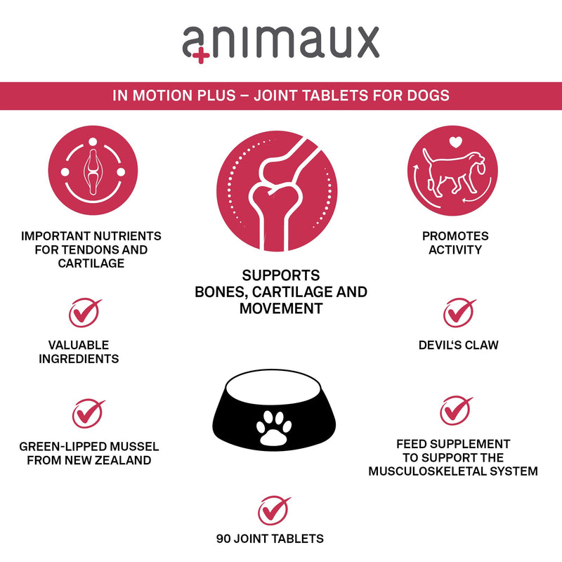Animaux In Motion Plus – 90 Tablets – Hip & Joint Mobility Supplement for Dogs, maintains Bones and Cartilage with MSM, Glucosamine, Chondroitin and Green Lipped Mussel
