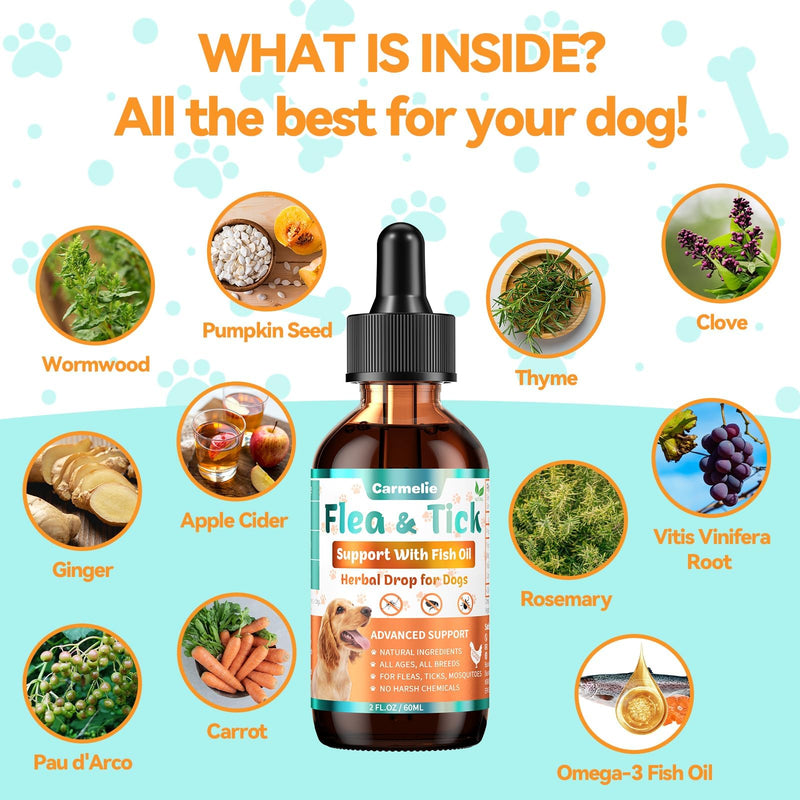Flea and Tick Prevention for Dog, Natural Oral Flea & Tick Support Drops with Omega-3 for Puppy Pets - Supports Healthy Skin & Coat - Oral Supplement for All Breeds and Ages - Chicken