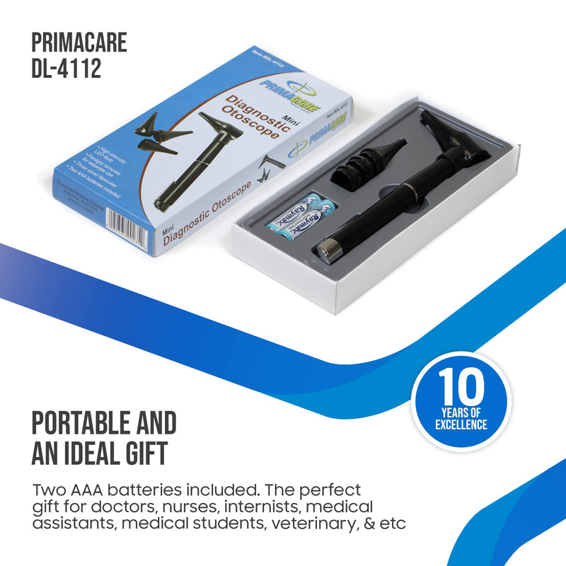 PrimaCare DL-4112 Mini Diagnostic Otoscope Kit with High Resolution LED Ear Light, Medical LED Pocket Clip Otoscope for Nurse, Student, Doctors EMT, 3 Sized Speculas - BeesActive Australia