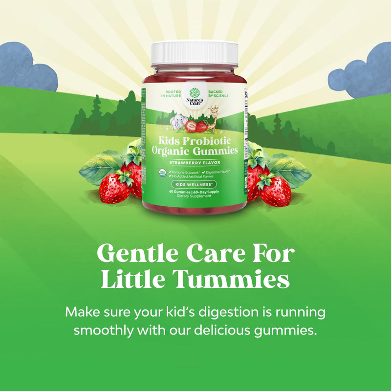 USDA Organic Probiotic Gummies for Kids - Vegan Non-GMO Kids Probiotic Gummy Vitamin for Immunity and Digestive Health - Gentle 2.5B CFU Organic Probiotics Strawberry Flavor 60 Count (Pack of 2) 60 Count (Pack of 2)