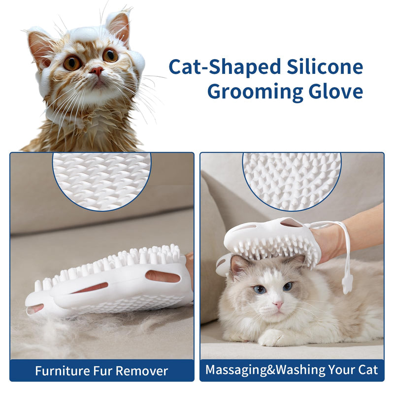 Cat Hair Shedding Brush Slicker Kitten Grooming Undercoat Dematting Comb with Massage Glove, 3 in 1 Effective Dandruff Removal Kit for Short Long Fur Pet Indoor, Outdoor, Travel Use, White - BeesActive Australia