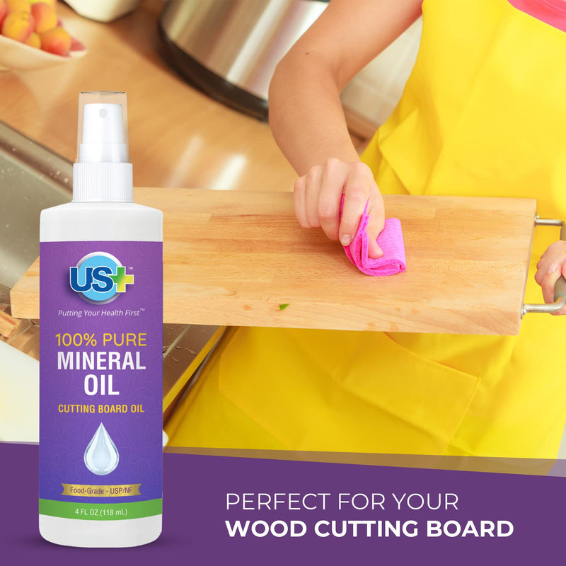 4oz US+ 100% Pure Mineral Oil Spray - Food-Grade - Cutting Board Oil - Restores & Protects Cutting Boards, Butcher Blocks, Countertops, Steel Surfaces & More (4oz Spray) - BeesActive Australia