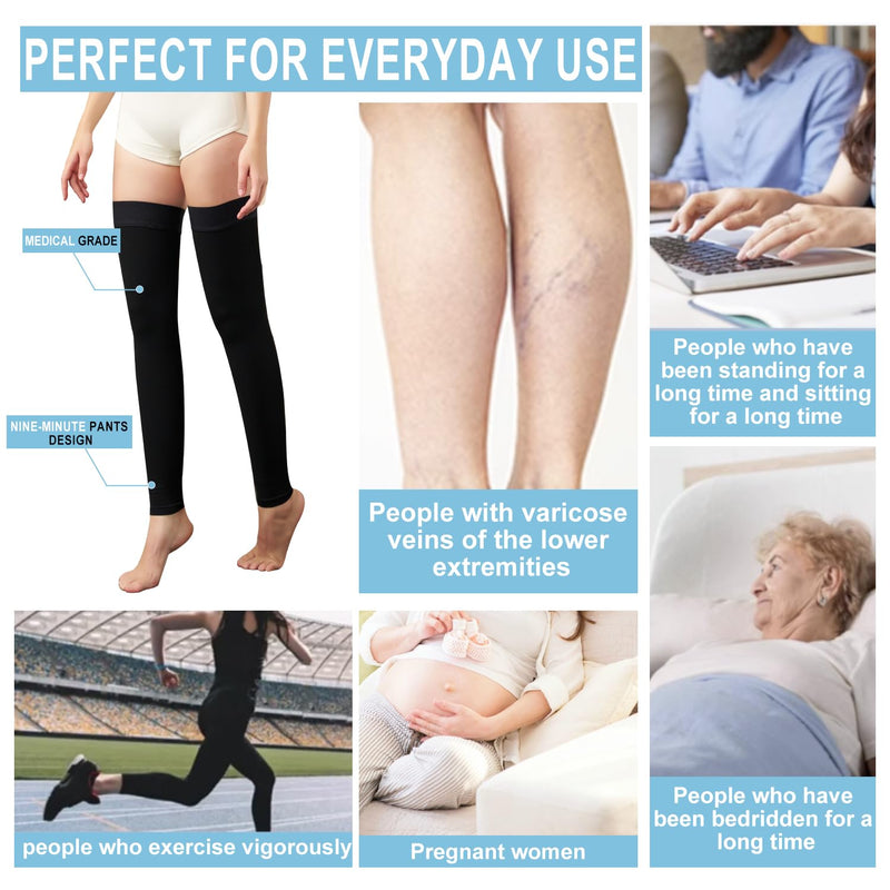 Medical Thigh High Compression Socks Footless for Women and Men (Pair), 15-20 mmHg with Silicone Dot Band, Medical Compression Stockings for Varicose Veins M BLACK