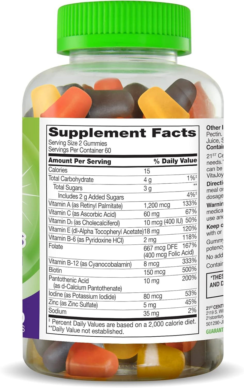 21st Century VitaJoy Adult Multivitamin Gummies, Cherry & Strawberry, 120 | Adult Multivitamin Gummies with Essential Vitamins & Minerals in Cherry & Strawberry Flavors, Pectin-Based & Gluten Free 120 Count (Pack of 1) Regular