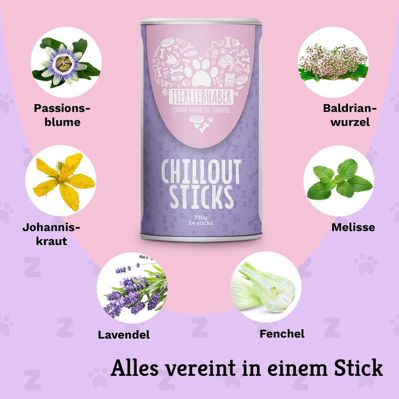 ANIMAL LOVERS - Chillout sticks for dogs to calm anxiety and stress - 100% natural sedative for dogs - anti-stress treats with valerian root, sleepberry & St. John's wort 350 g - BeesActive Australia