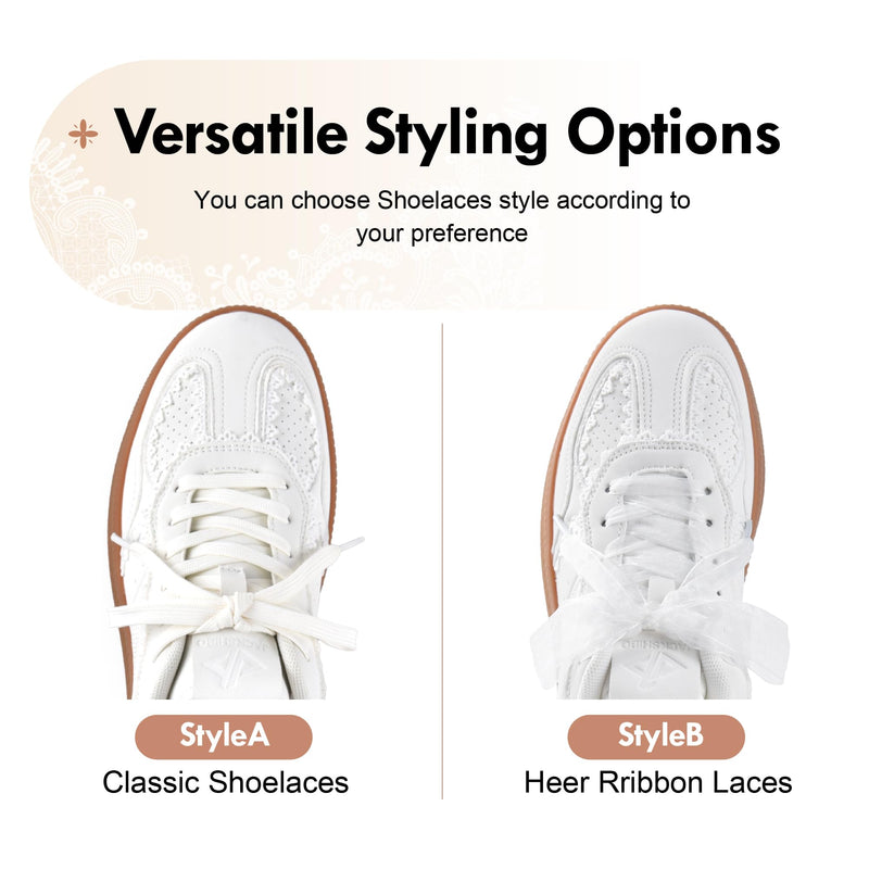 Women's Ribbon Lace-Up Fashion Sneakers Arch Support Tennis Walking Shoes 7.5 White