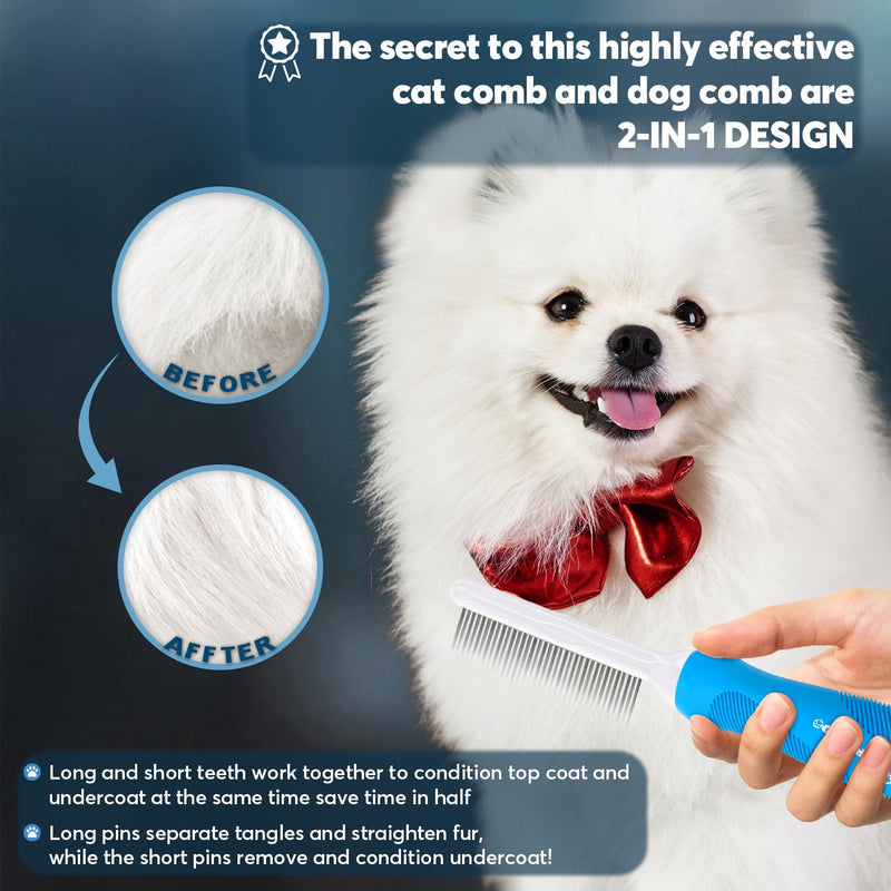 Grooming Comb for Dogs and Cats with Long & Short Stainless Steel Metal Fine Teeth for Detangling Matted Hair - Pet Detangler Comb for Removing Tangles, Knots, Loose Fur from The Undercoat - BeesActive Australia