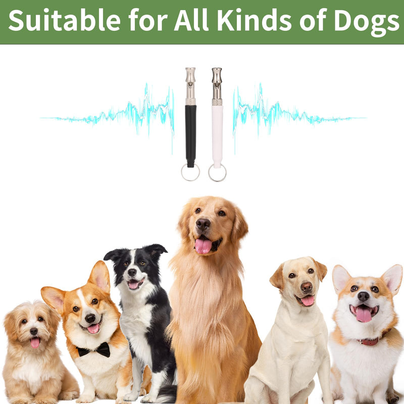 Dog Whistle 2 Pack with Adjustable Frequency, Ultrasonic Silent Dog Whistle to Stop Barking Neighbors Dog, Recall Train Dogs with Long-Range, with Lanyard (Black and White) - BeesActive Australia
