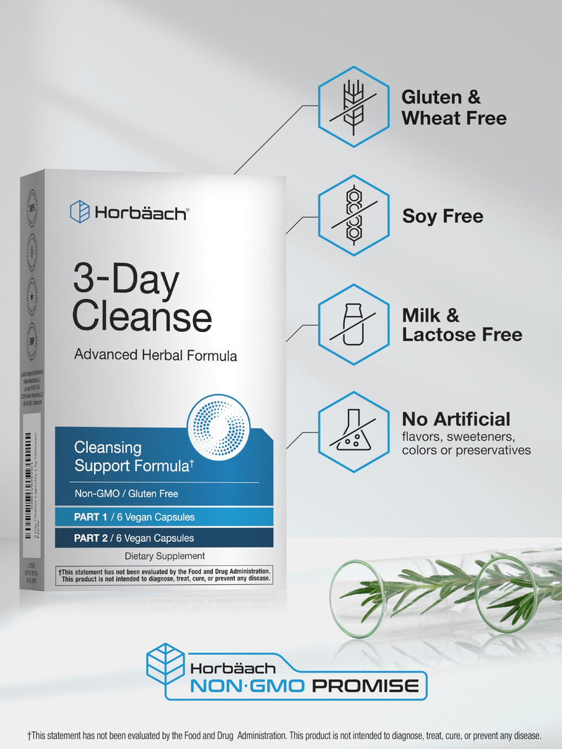 Horbäach 3 Day Cleanse | 12 Vegan Capsules | Advanced Herbal Formula | Non-GMO, Gluten Free Supplement