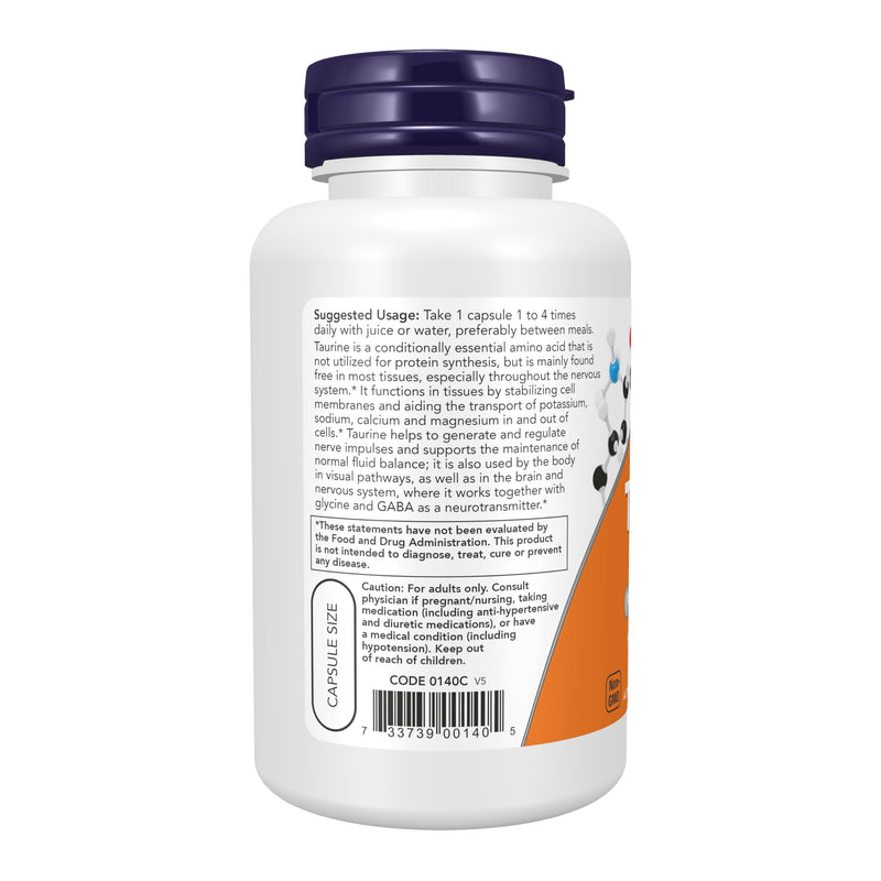 Now Foods Taurine 500mg Capsules, 100 CT