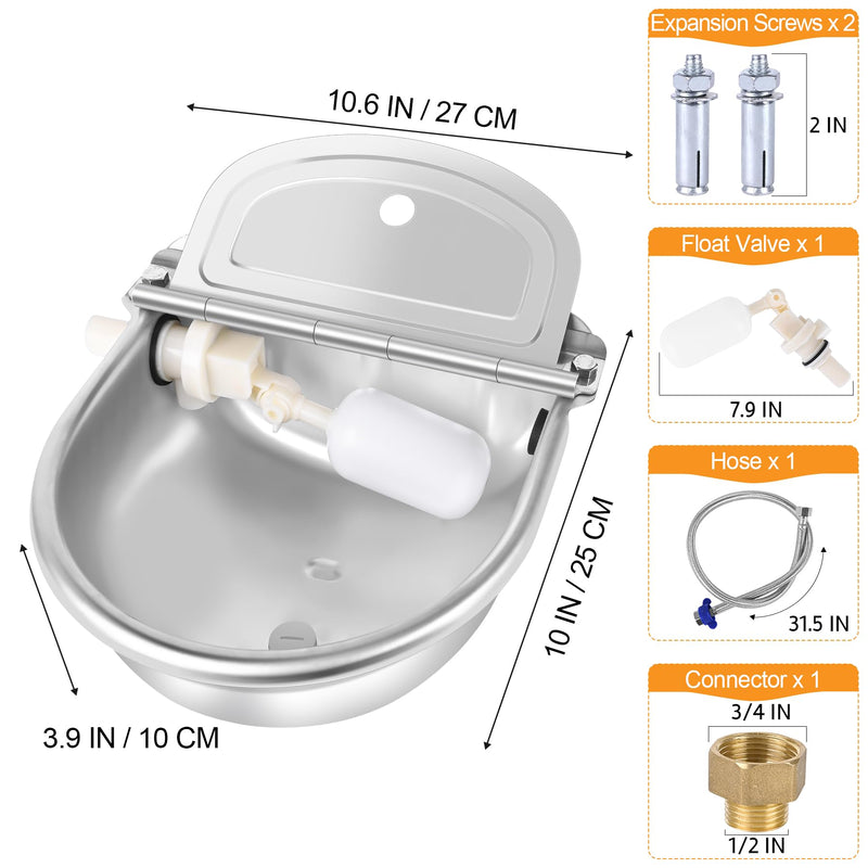 MYFAMIREA Automatic Animal Drinking Water Bowl Stainless Steel Waterer Feeder Farm Dog Dispenser Kit Self filling for Livestock Horse Goat Water Trough with Float Valve Drain Hole Hose Adapter Bolts - BeesActive Australia