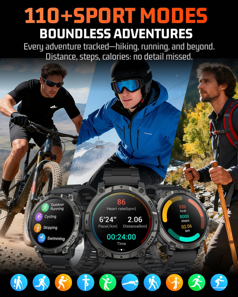 Smart Watch for Men Fitness Tracker: Military Make Answer Call LED Digital Mens Watches Waterproof Smartwatch Android Phone iPhone Samsung Compatible Sleep SpO2 Heart Rate Monitor Step Pedometer 1.39 Classic Black - BeesActive Australia
