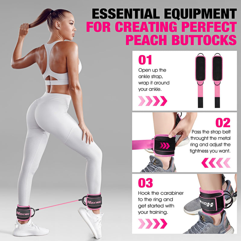 Ankle Resistance Bands with Cuffs, Ankle Bands for Working Out, Ankle Resistance Band for Leg, Booty Workout Equipment for Kickbacks Hip Fitness Training, Exercise Bands for Butt Lift Women 1-pink - BeesActive Australia
