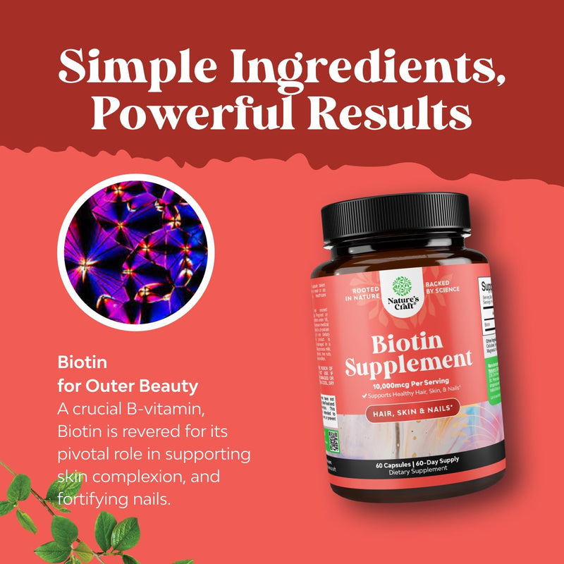 10000 mcg Pure Biotin Pills for Women Men - Promotes Thicker and Fuller Hair. Natural Supplement for Shiny Thick Hair Growth - Vegetarian Vitamin Capsules - Get Clear Skin Strong Nails - 60 Count