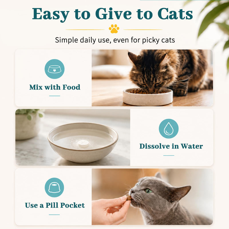 Cat Dental Care Supplement - Cat Teeth Cleaning & Bad Breath Freshener, Natural Plaque and Tartar Remover for Cats, Oral Health Support with 150mg Kelp & Probiotics- 400 Tablets