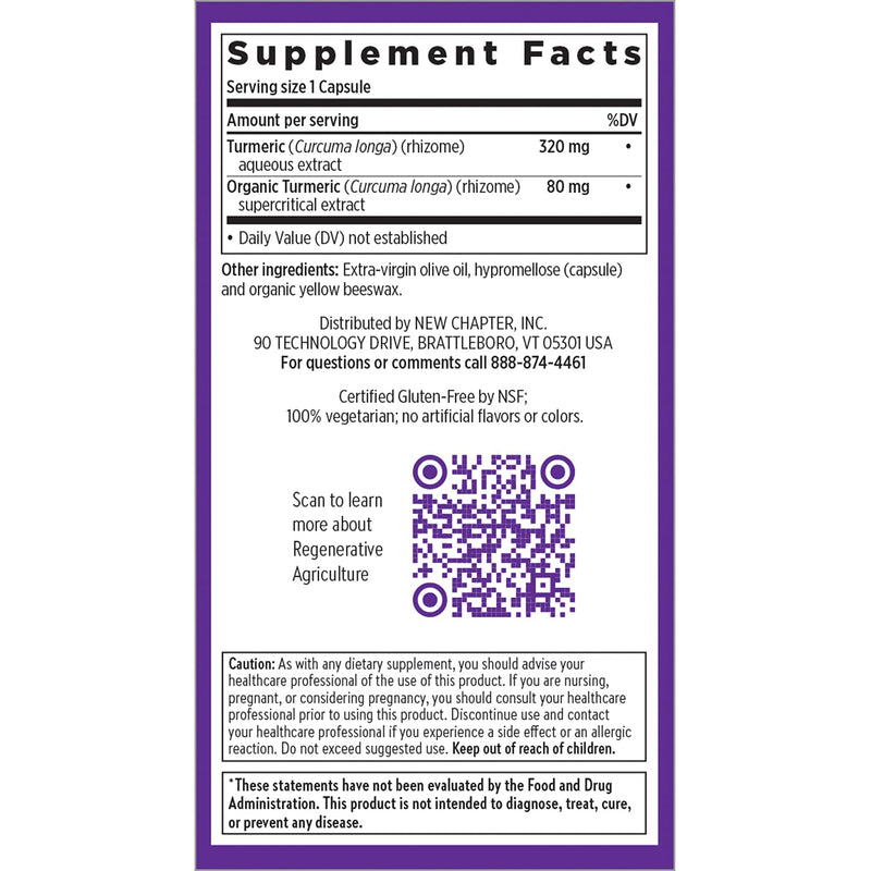 New Chapter Turmeric Supplement, One Daily, Heart, Brain & Healthy Inflammation Support, Supercritical Turmeric Curcumin Means No Black Pepper Needed, Non-GMO, Gluten Free – 120 Count (4 Month Supply) 120 Count (Pack of 1) - BeesActive Australia