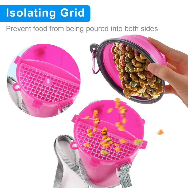 Guardians Dog Travel Water Bottle Collapsible Bowls, 2 in 1 Pet Food Container with Collapse Bowls, Outdoor Portable Water Bowls for Walking, Traveling, Camping and Hiking (Pink) Pink - BeesActive Australia