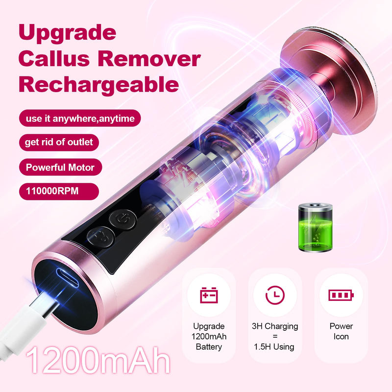 Rechargeable Callus Remover for Feet: Electric 2-in-1 Pedicure Tools - Foot File Grinder LCD Display 9 Adjustable Speeds 2 Sanding Heads 30 Sanding Paper Rose Rechargeable - BeesActive Australia